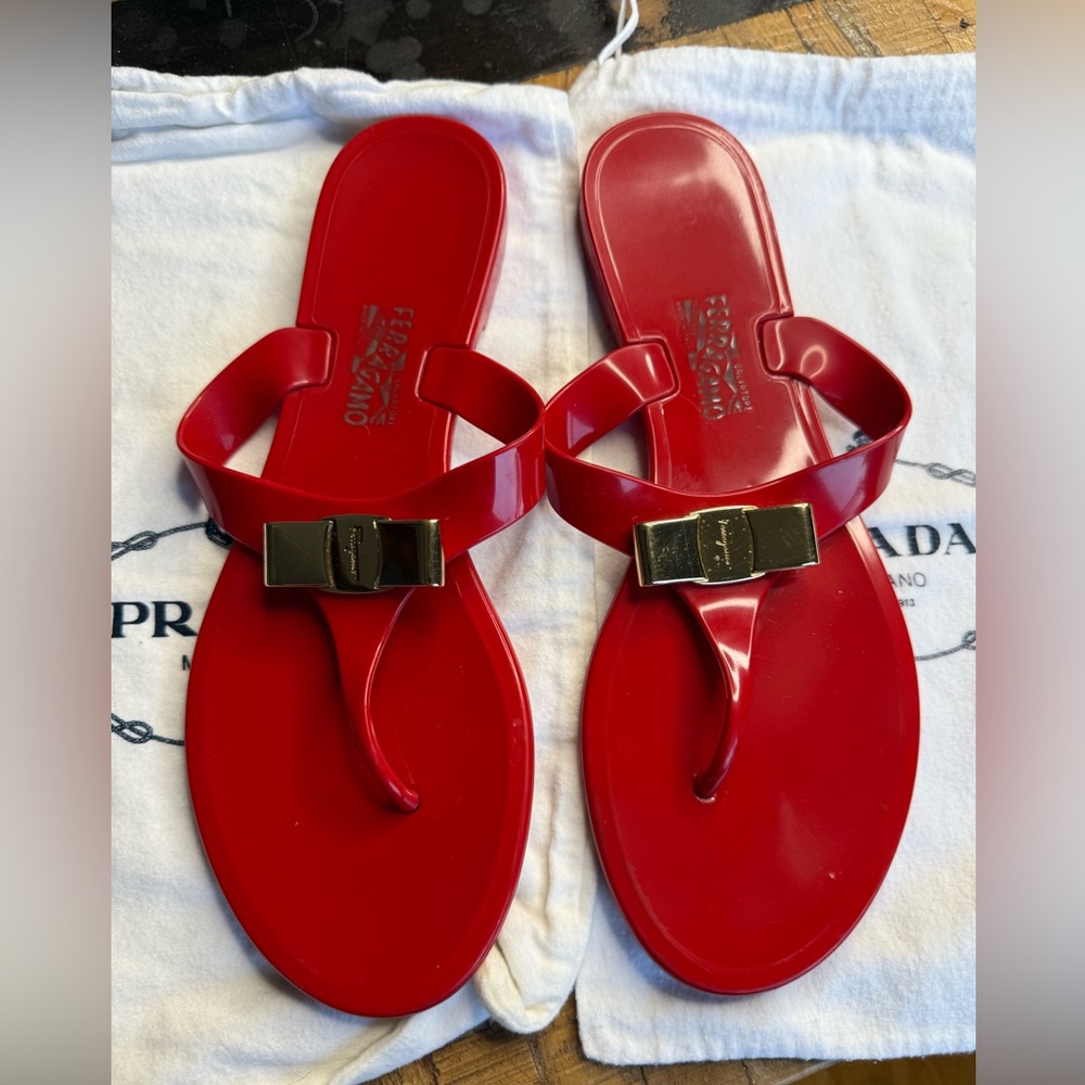 Prada red rubber thong sandals